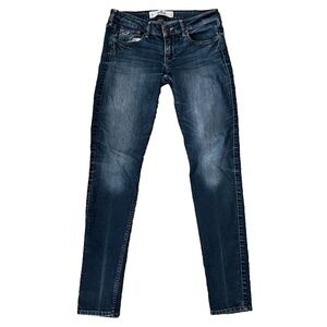 Hollister Women's Skinny Low Rise Stretch Blue Jeans Faded & Wiskered Size 5R
